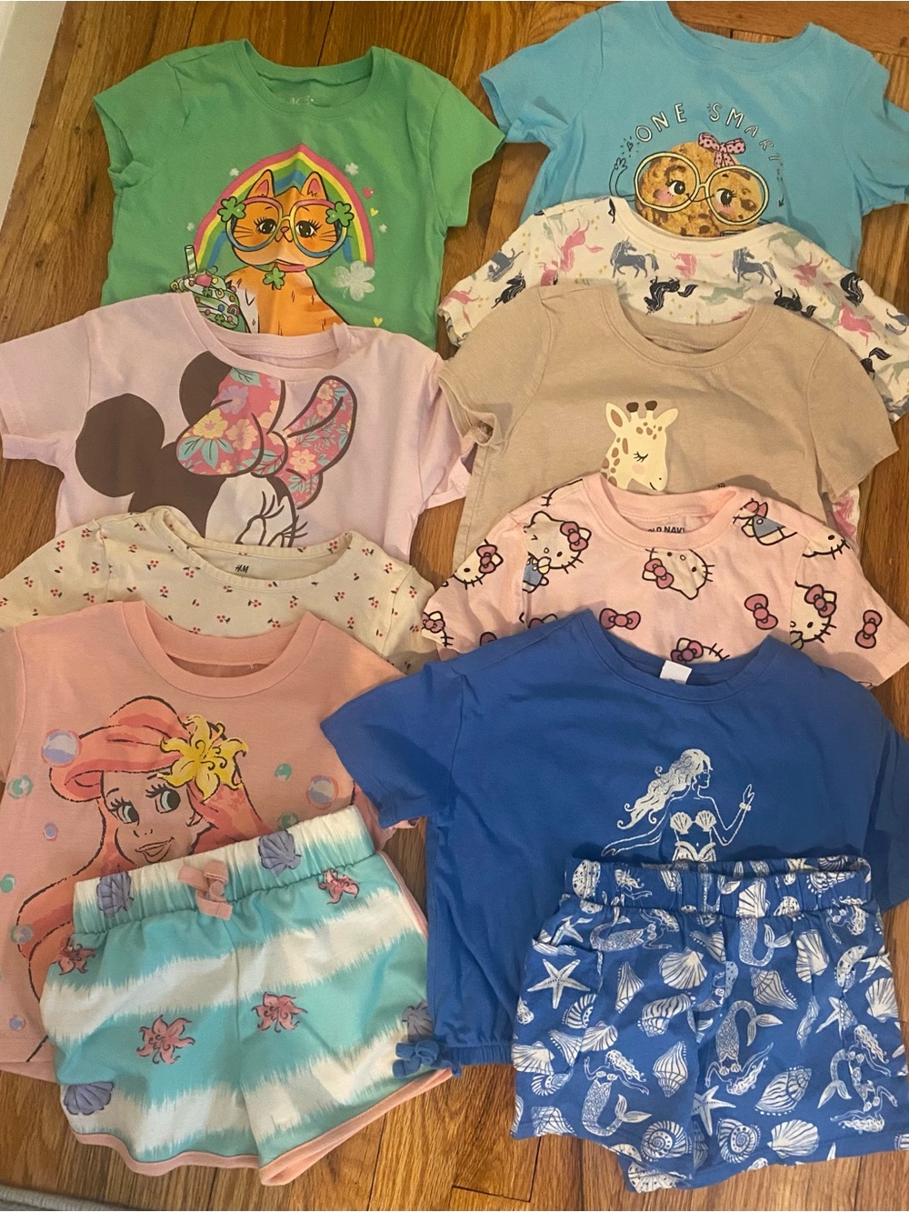 Mixed Girls 4T shirts and shorts- Assorted Pink, Blue, Green